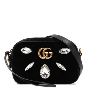 Pre-owned Mini Gg Marmont Crystal Embellished Matelasse Velvet Crossbody