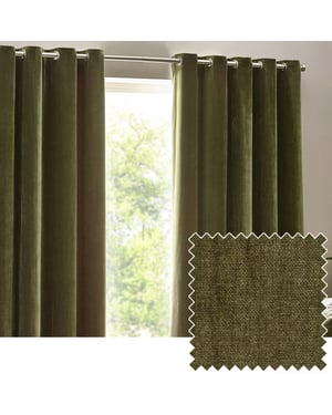 Heavy Chenille Blackout Eyelet Curtain Pair, Olive