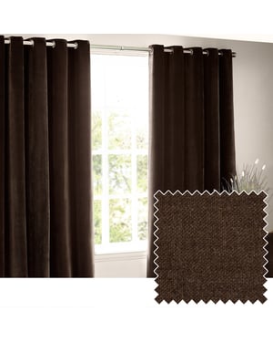 Heavy Chenille Blackout Eyelet Curtain Pair, Brown