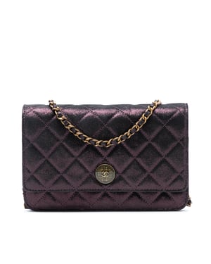 Pre-owned Quilted Iridescent Lambskin Tartan Button Wallet On Chain