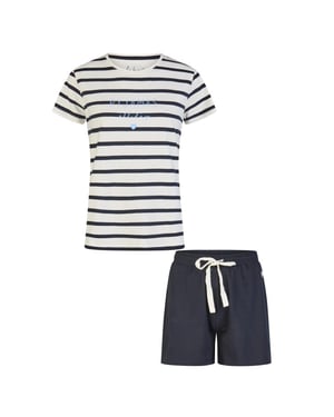 By Louise Dames korte pyjama set shortama wit/donkerblauw gestreept