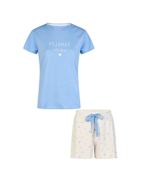 By Louise Dames korte pyjama set shortama lichtblauw/wit gebloemd