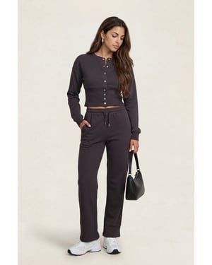 Corset Top And Wide Leg Set Charcoal