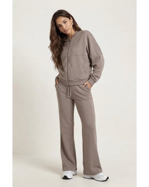 Bomber Jacket And Flare Jogger Set Grey