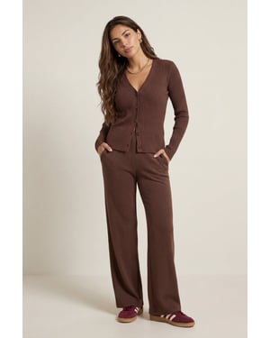 Soft Rib V Cardigan set Chocolate