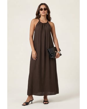 Braided Neck Trim Maxi Dress Khaki
