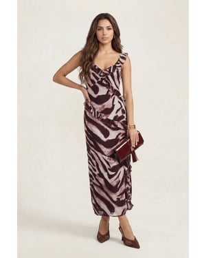 Animal Ruffle Maxi Dress Burgundy
