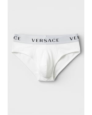 Versace Men's Low-Rise Cotton Slip Briefs White and Black