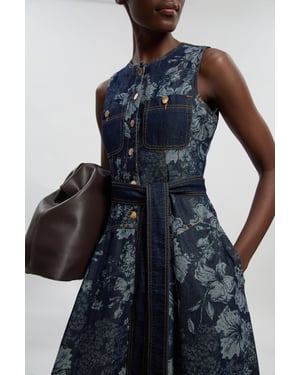 Petite Jacquard Denim Full Skirted Midi Dress