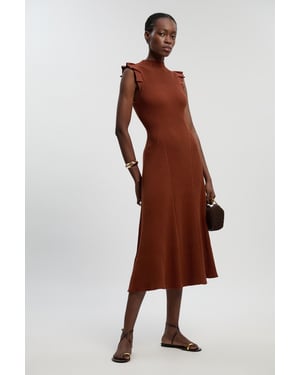 Pointelle Frill Sleeve Knit Midi Dress