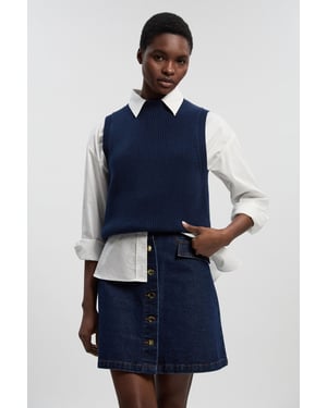 Petite Denim Button Front Mini Skirt
