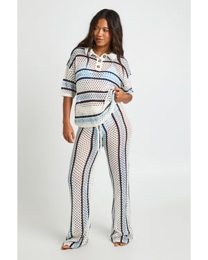 Stripe Crochet Button Down Shirt and Wide Leg Trouser Co-Ord