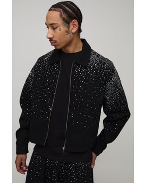 Washed Boxy Rhinestone Denim Jacket