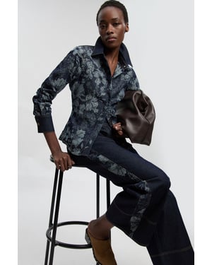Petite Denim & Jacquard Contrast Wide Leg Jean
