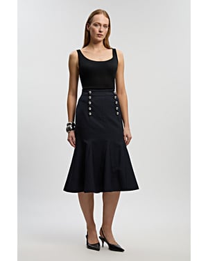 Tailored Pinstripe Godet Midi Skirt