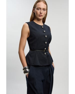 Tailored Pinstripe Belted Peplum Jacket