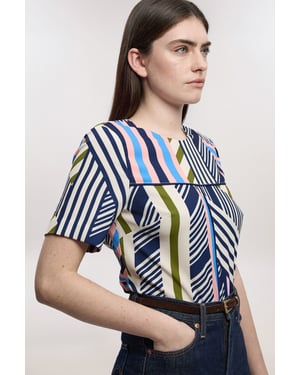 Petite Geo Print Twill Cap Sleeve Woven Top
