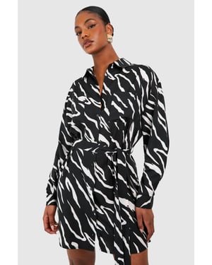 Tall Woven Zebra Belted Shirt Dress
