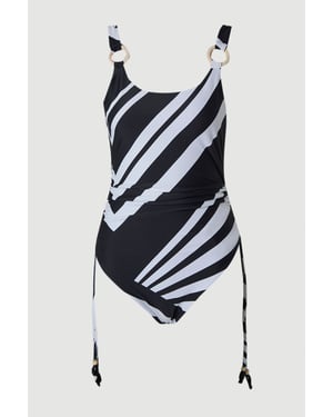 Stripe Print With Bead Detail Low Back Swimsuit