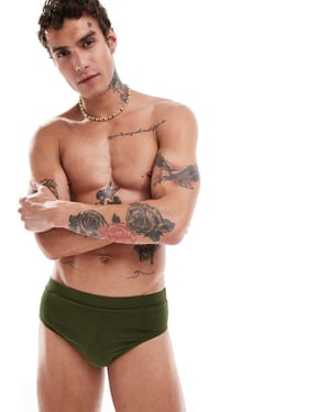 Återvunnen vintage badbyxa i khaki ribb