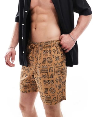 ASOS DESIGN badshorts i medellängd i brun geometri