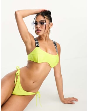 Calvin Klein intensiv kraft ribbad stringbikini med knytning i sidorna ljusgul