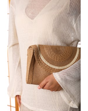 Where's That From Alto Raffia Fold Over Clutch Bag
