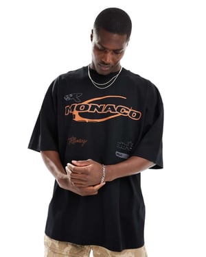 ASOS DESIGN extremt oversized t-shirt i svart med Monaco-brösttryck