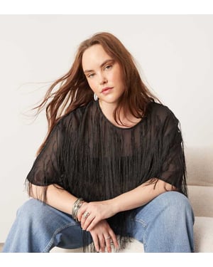 ASOS EDITION Curve vävd fransdetalj boxy topp i svart