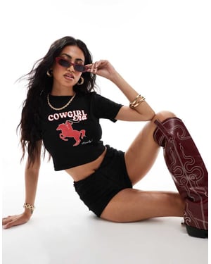 Kaiia bomullsblandning cowgirl-eran logotyp baby t-shirt i svart