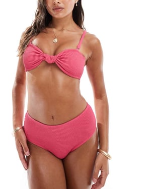 Vero Moda rynkad bandeau-bikinitopp i knallrosa