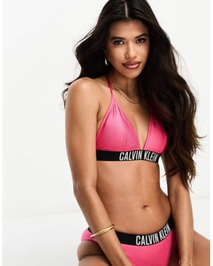 Calvin Klein intensiv kraft ribbad triangeltopp i ljusrosa
