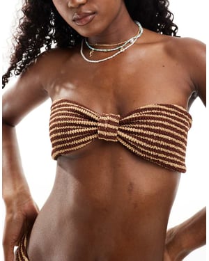 Miss Selfridge veckad rand knytframs bandeau bikiniöverdel i neutral rand