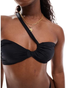 Miss Selfridge asymmetrisk rynkad bikinitopp i svart