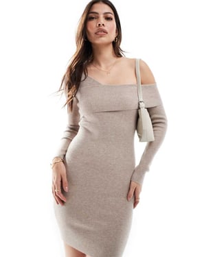 Miss Selfridge asymmetrisk gosig ribbad miniklänning i havre