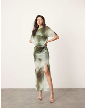 ASOS EDITION draperad hals midi klänning i grön skugga mönster