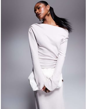 ASOS DESIGN ribbad midi-klänning med fallande axlar i off-white