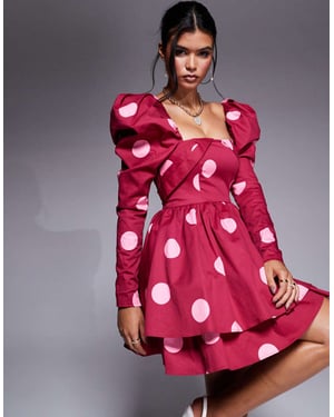 ASOS LUXE bomulls-satin strukturerad skater mini klänning med prickigt mönster