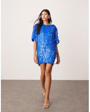 ASOS EDITION utsmyckad 3D paljett t-shirt mini klänning i blått