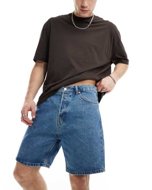 Weekday Space avslappnade jeansshorts i 90-talsblå