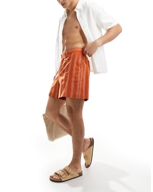 ASOS DESIGN smart linneblandning randiga korta bermudashorts i rost