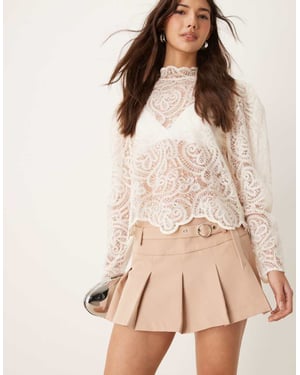 Miss Selfridge skräddarsydd midjebandad plisserad mini-skort i taupe
