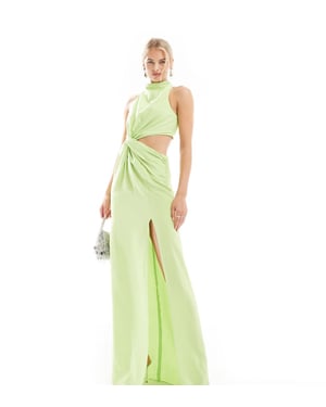 ASOS DESIGN Lång racerhals maxiklänning med tvist vid midjan i limegrön