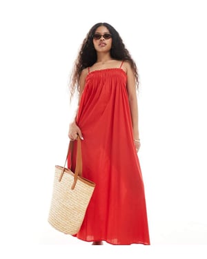 ASOS DESIGN Petite trapezmaxiklänning i röd för stranden