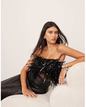 ASOS EDITION paljettfrans bandeau-top i svart