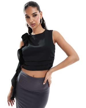 Abercrombie & Fitch draperad rosett crop top i svart