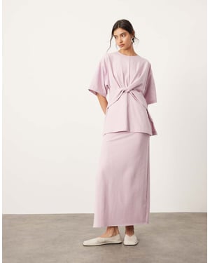 ASOS EDITION premium texturerad jersey maxikjol co-ord med sidoklyfta i lilak