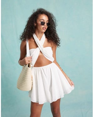 Miss Selfridge stranddobber chiffong jumpsuit med knytning i krämfärg