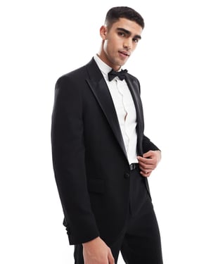 ASOS DESIGN ny slim tuxedojacka med låg skärning i svart