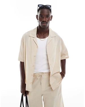 Sixth June kortärmad oversized linneskjorta set i beige